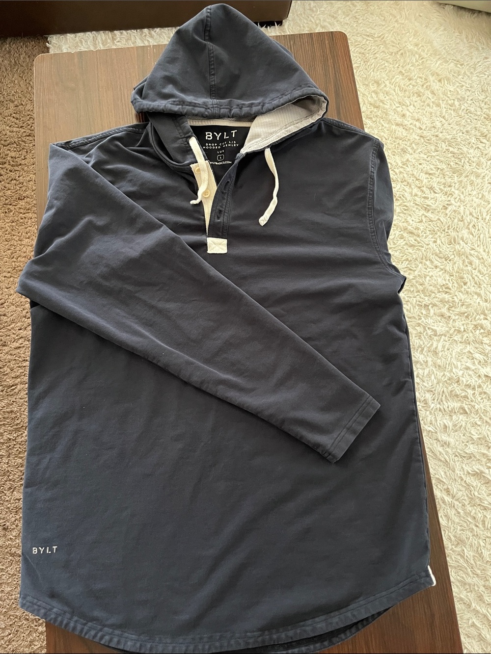 BYLT Men’s Hooded Long-Sleeve Shirt - Navy drop cut. Very good condition!
